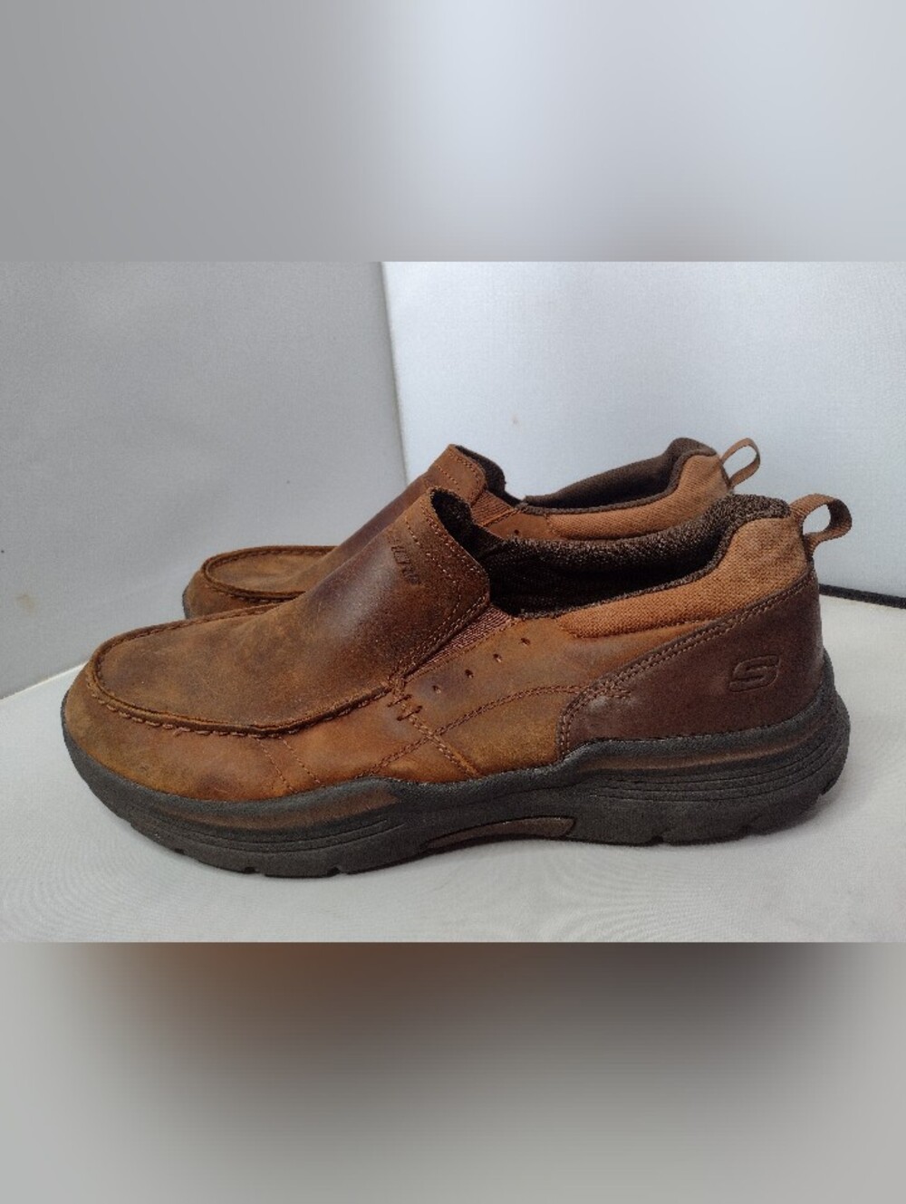 Skechers Expended Seveno Slip On Loafer Extra Wide Fit Brown Leather Size 12 A7